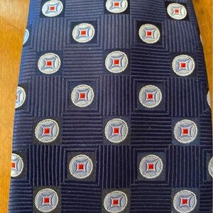 IV Front Mens Navy Blue Red Tie Geometric Polyester 65” Handmade